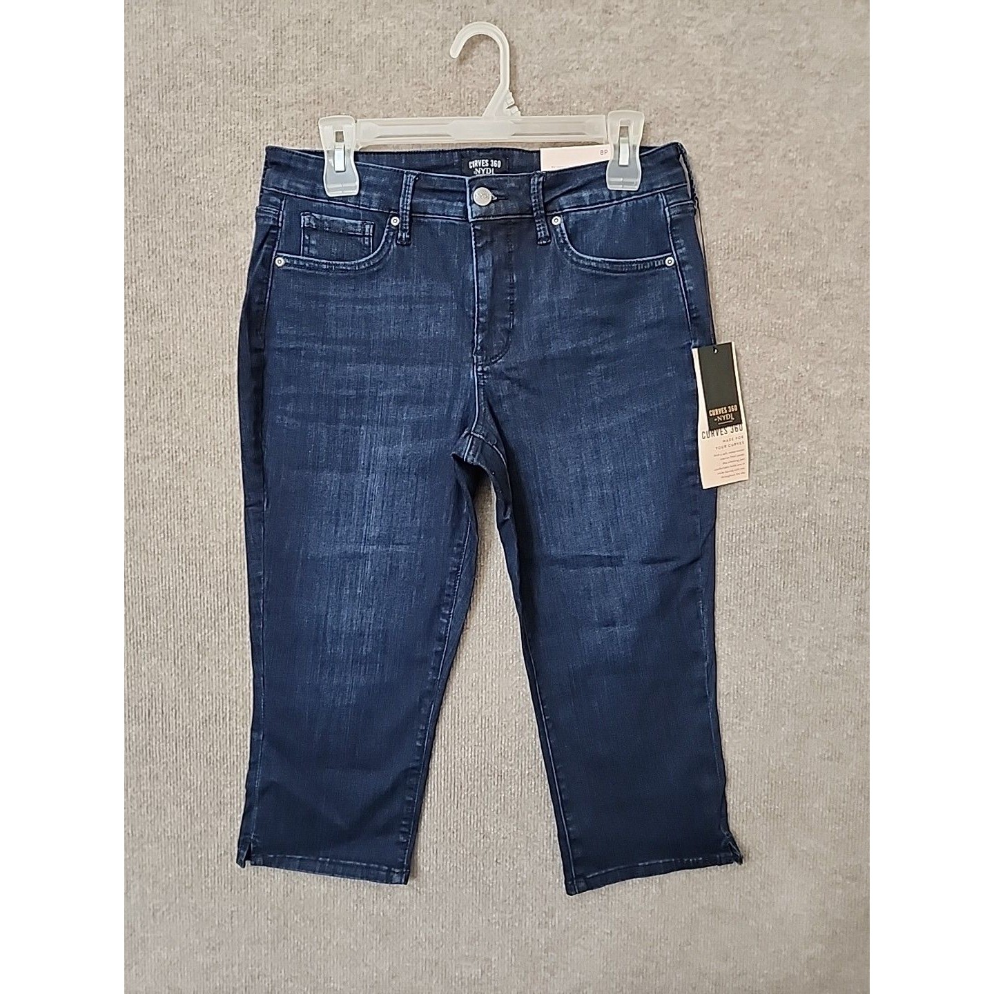 Nydj Curves 360 Slim Straight Capri Jeans Womens 8 Petite Dark Blue Stretch New